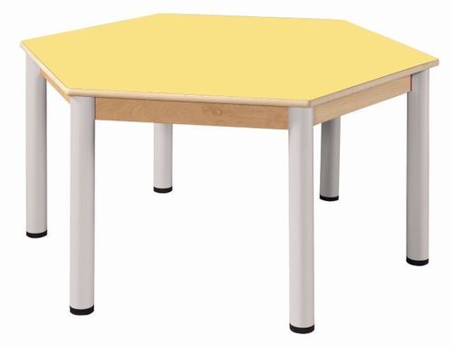 Kita "Berlin" Hexagonal Tisch 120 cm / Höhenverstellbare Füße 36 - 52 cm